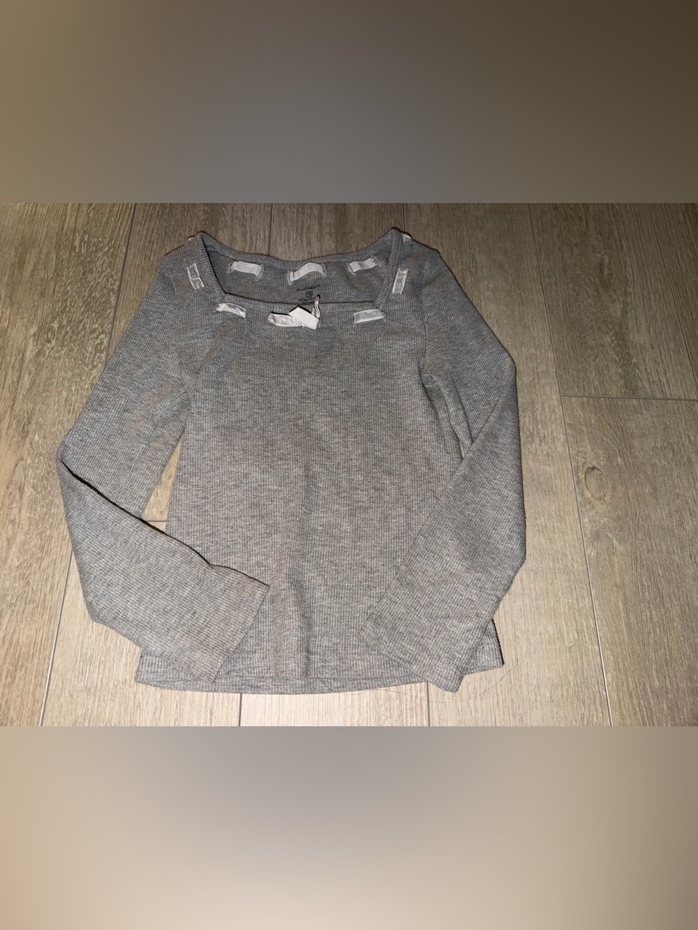 Derek Heart Gray Long Sleeve Ribbed Tee